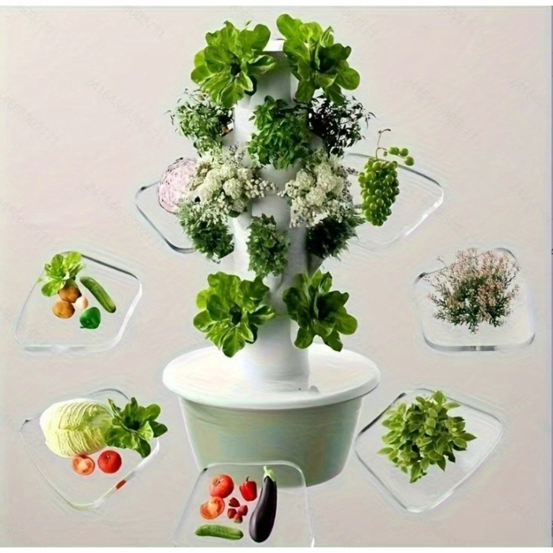 1pc 7 & 9 Layer Hydroponic Plant Tower - White Wooden Indoor Gardening System, Soilless Cultivation, No Electricity Needed, Space-Saving Vertical Planter for Herbs, Leafy Greens & Flowers