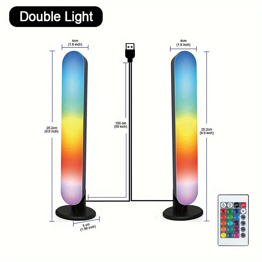1/2-Pack LED Table Lamps with Remote Control, USB Powered RGB Night Light Bars, Geometric Patterned Plastic Shade, Traditional Style with Polished Metal Finish, Color Changing, Non-rechargeable Button Battery, Infrared Sensor
