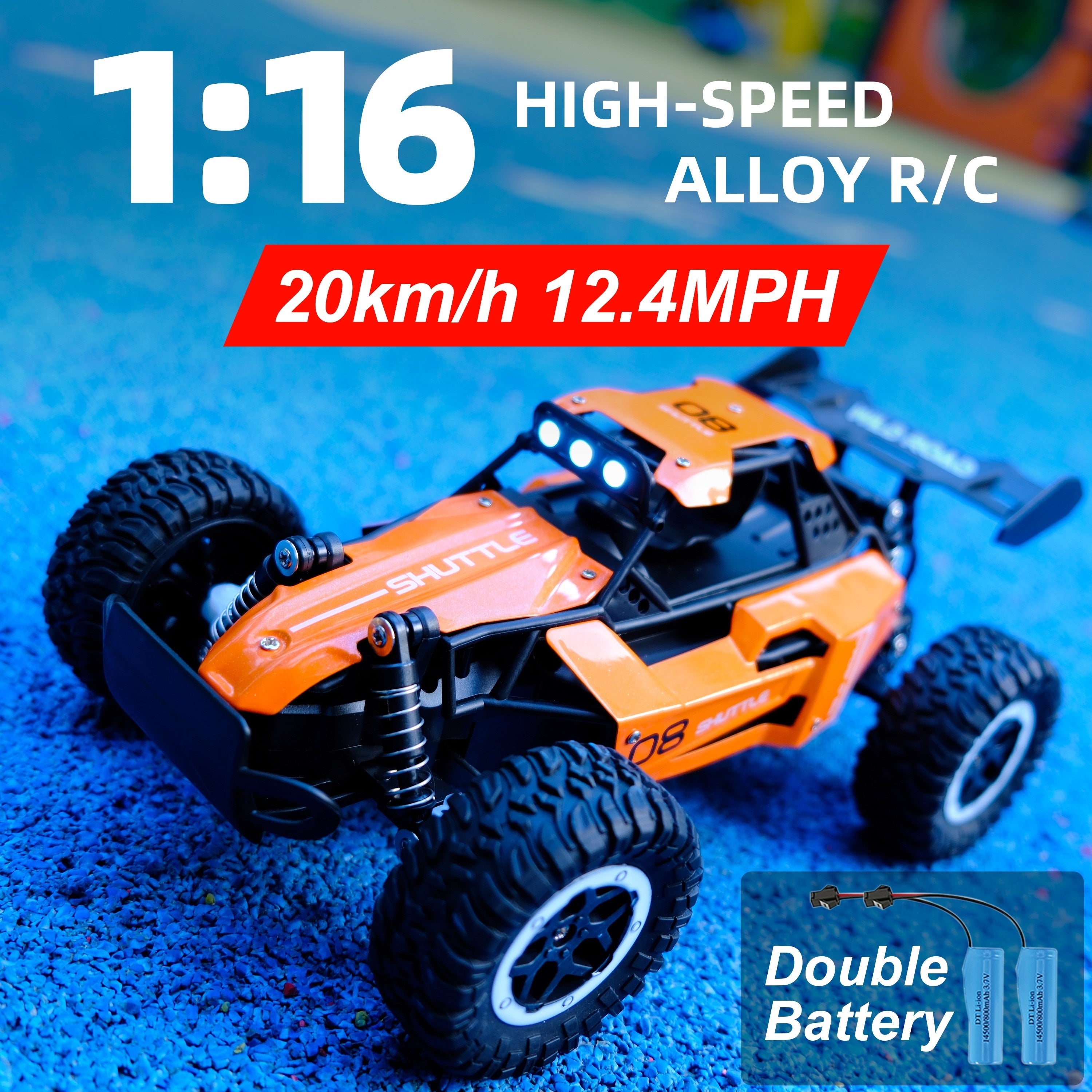 1:16 2.4G Double Battery Alloy RC Car, High Speed Up To 20 Km/h Remote Control Car, All Terrain Off-Road Electric Toy Car Halloween Christmas Gift
