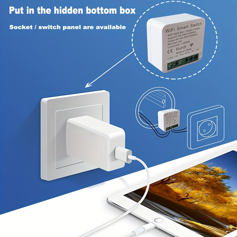 16A Wifi Smart Switch Mini - Compatible with Alexa and Google Home, Remote Control, Voice Control, DIY Mode, Delay Function, LAN Control - Ewelink Home Automation Timer Schedule, 2-Way Smart Circuit Breaker