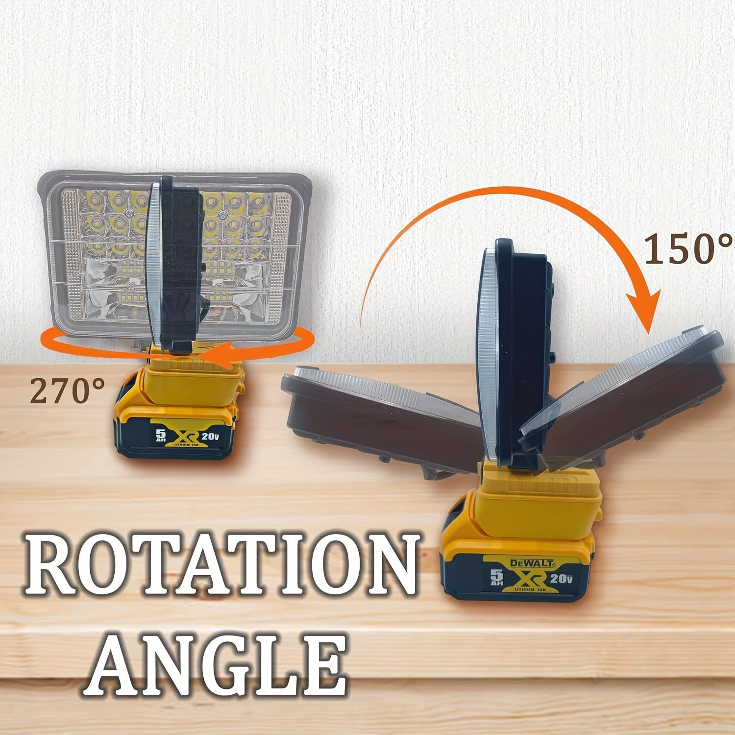 1pc Cordless LED Work Light, For DeWALT 20V Battery, 48W 3800 Lumens/60W 4500 Lumens/90W 5400 Lumens LED Floodlight, With 2 USB Charging Ports, Battery Light For Outdoor, Camping, Car Repairing, Emergency And Job Site Lightin