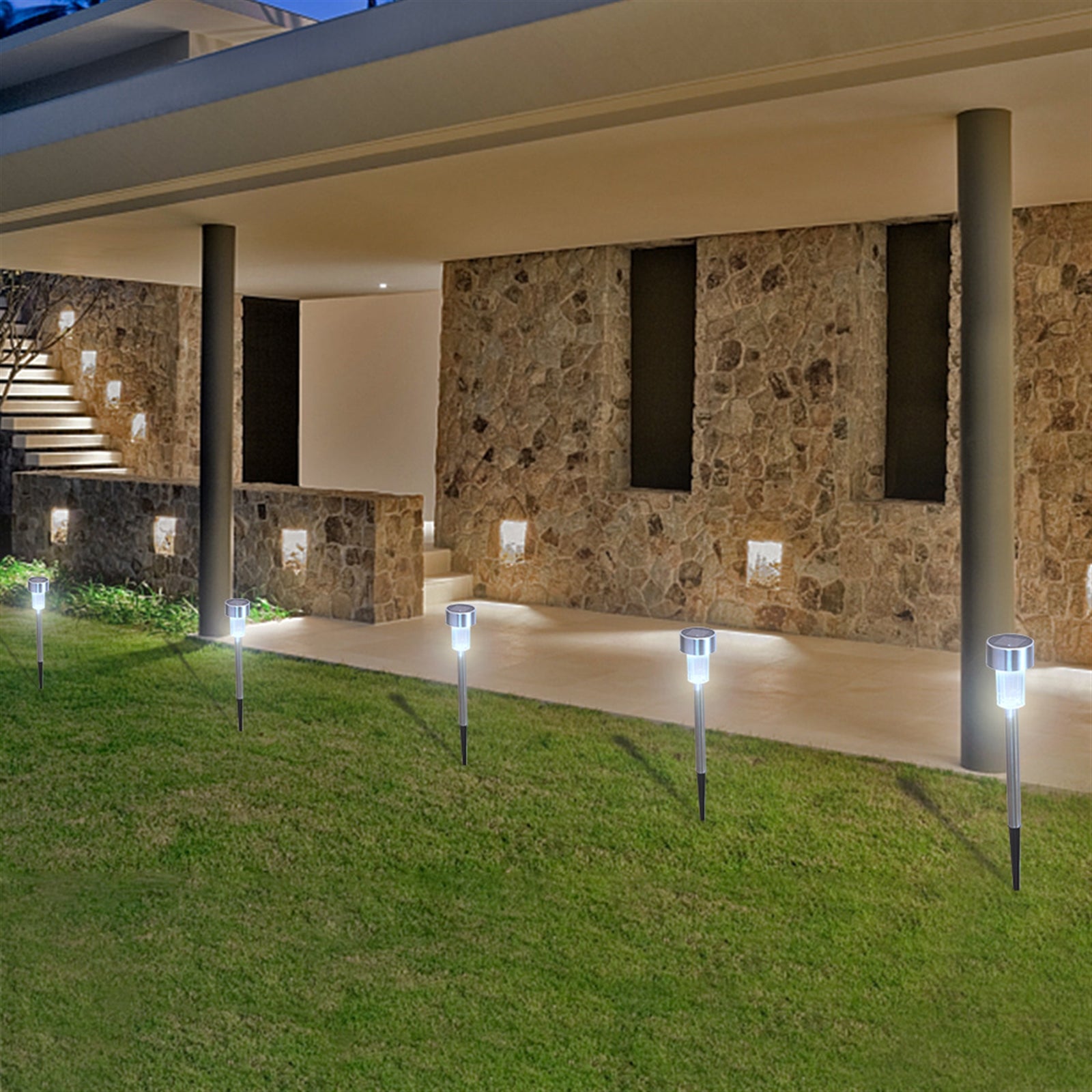 24pcs 5W High Brightness Solar Power LED Lawn Lamps with Lampshades White & Silver