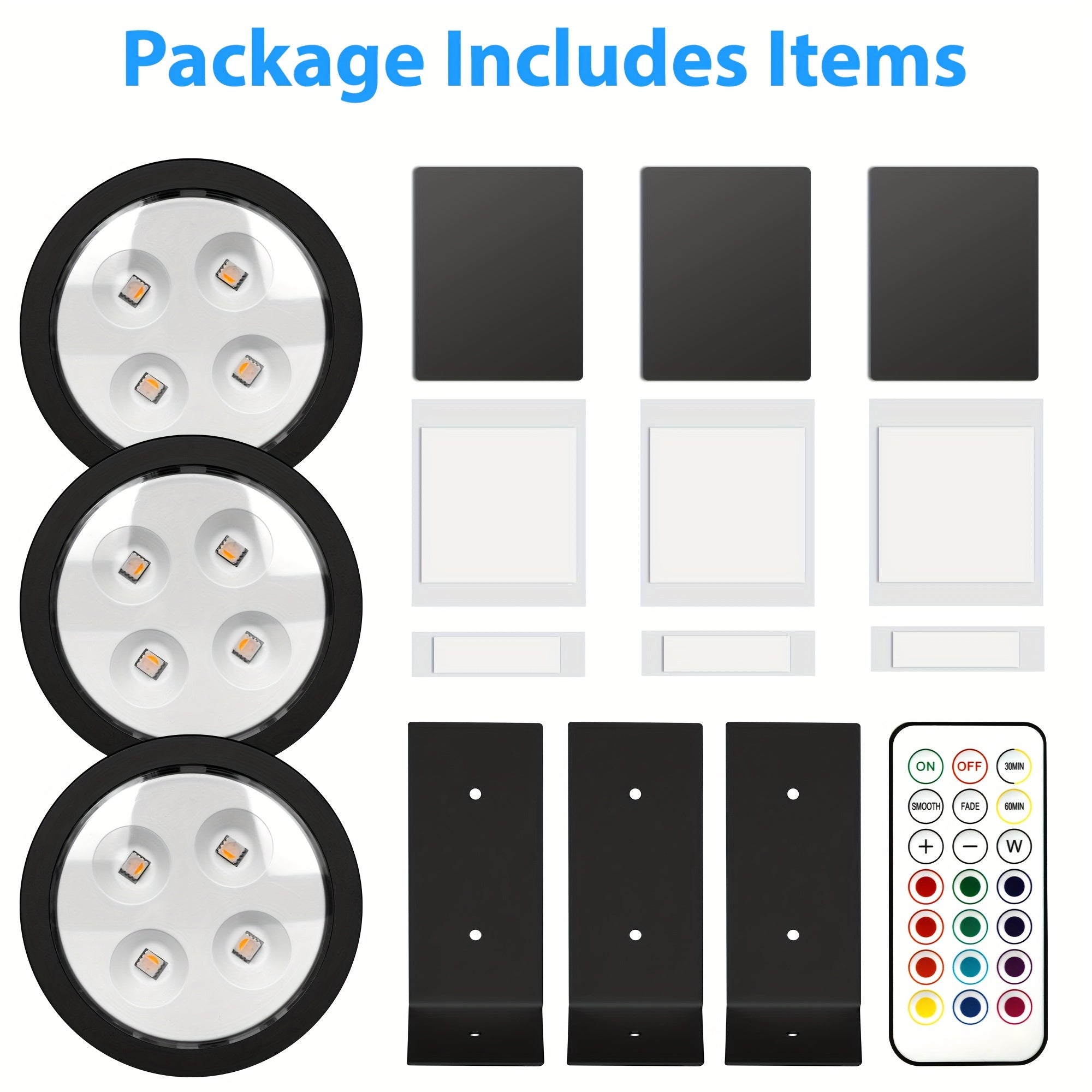 12/6/3pcs Picture Lights For Wall, 13 RGB Color Magnetic Led Art Display Light For Picture Frame, Wireless Battery Operated Painting Light With Remote Control, Party Home Wall Decor Puck Lights, Black-RGB