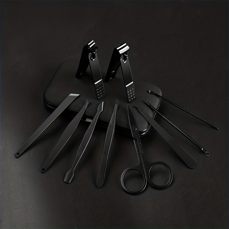 10pcs Black Nail Clippers Kit, Ultra Sharp Sturdy Fingernail Cutters, Professional Nail Clippers Pedicure Care Tools, Toenail Clipper Cutters For Men And Women Nail Trimmer