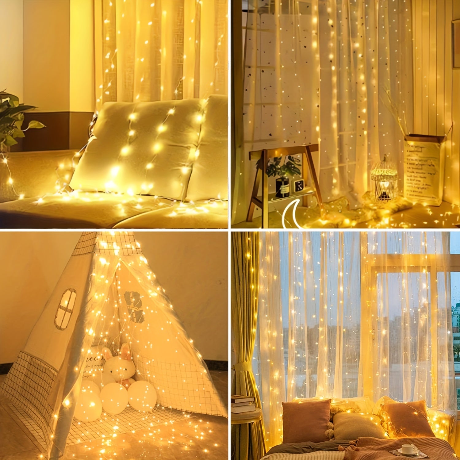 1 Set Of Fairy Curtain Lights For Bedroom, 39inch/118inch Christmas String Lights USB Plug In 8 Modes Wall Hanging Twinkle Lights With Remote Control For In/Outdoor Wedding Party Backdrop Xmas Decor
