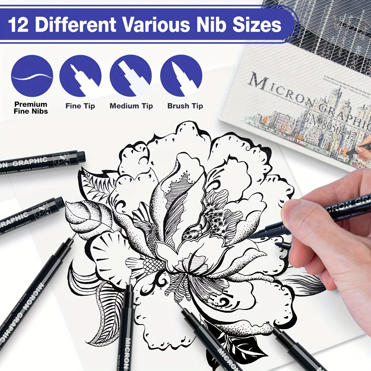 12pcs Black Needle Tube Pen - Perfect for Drawing Fine Lines and Detailed Artwork!