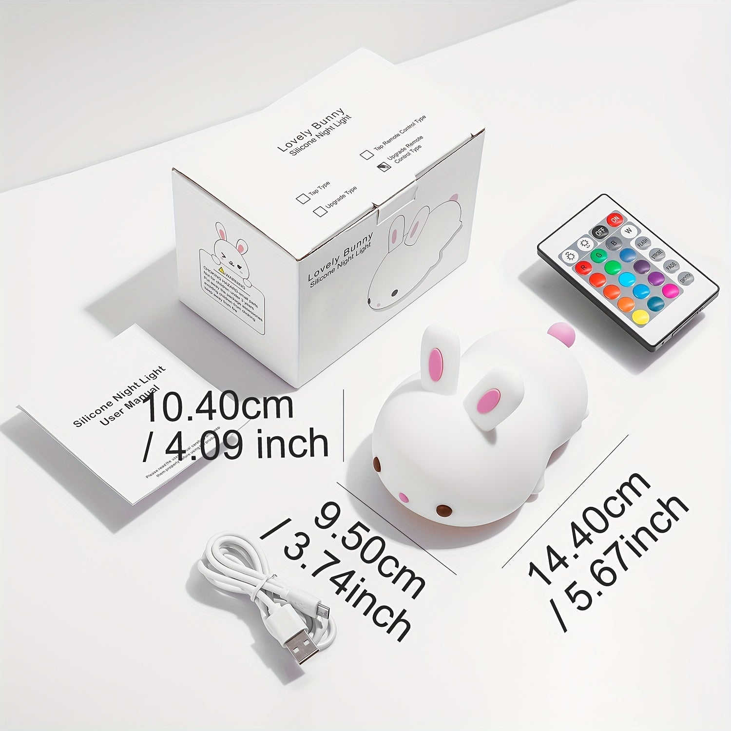 1800mAh Rechargeable Cute Bunny Night Light - Vibrant 16 Colors, Remote Control, 10-Level Dimmable, Timer Function, Silicone Material - Perfect for Bedrooms, Nurseries, Hotel Stays, and as a 100% Safe Gift
