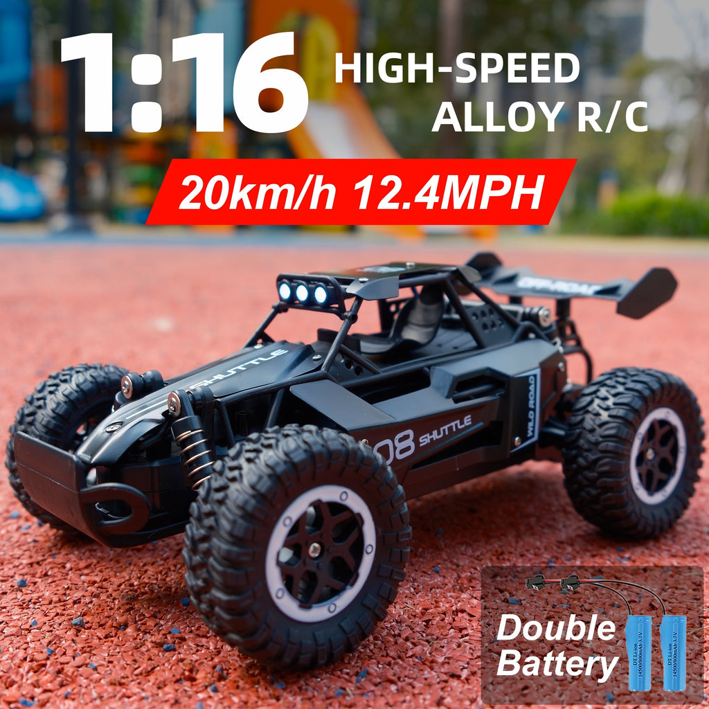 1:16 2.4G Double Battery Alloy RC Car, High Speed Up To 20 Km/h Remote Control Car, All Terrain Off-Road Electric Toy Car Halloween Christmas Gift