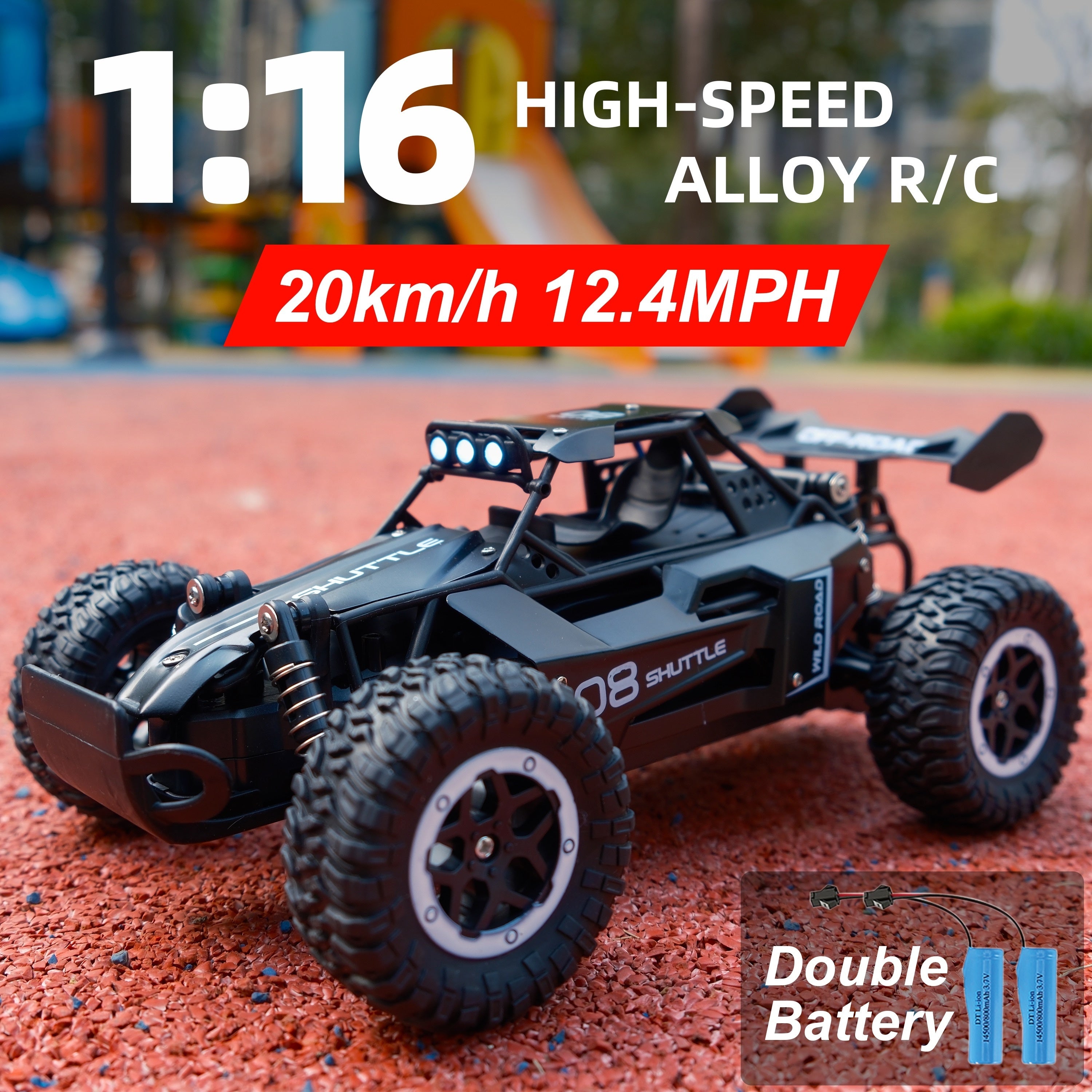 1:16 2.4G Double Battery Alloy RC Car, High Speed Up To 20 Km/h Remote Control Car, All Terrain Off-Road Electric Toy Car Halloween Christmas Gift