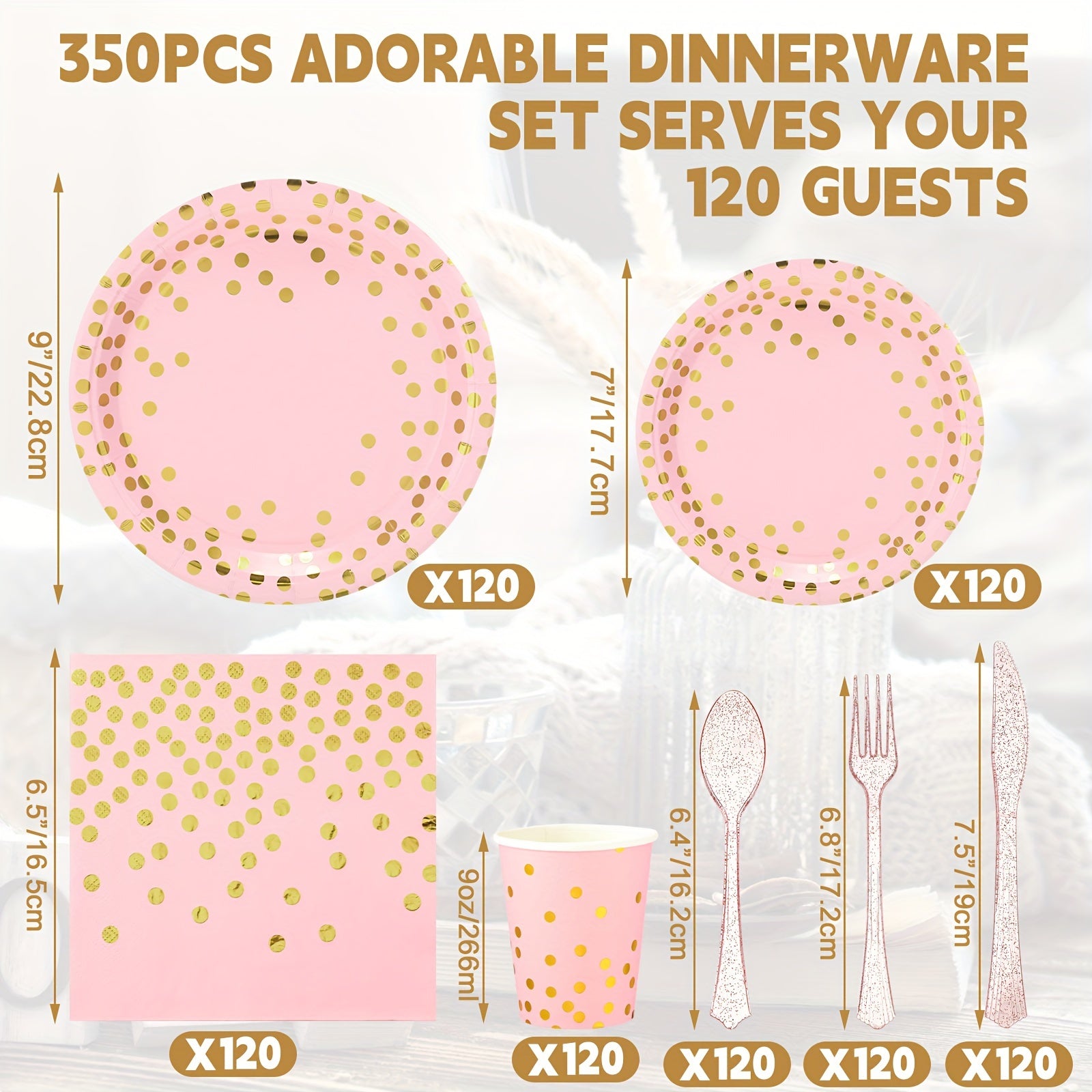 1050 Pcs Gold Dot Paper Plates Set Serve 150 Polka Dot Party Supplies Include Paper Plates Napkins Cups And Plastic Forks Knives Spoons For Birthday Engagement Baby Shower Wedding, Pink
