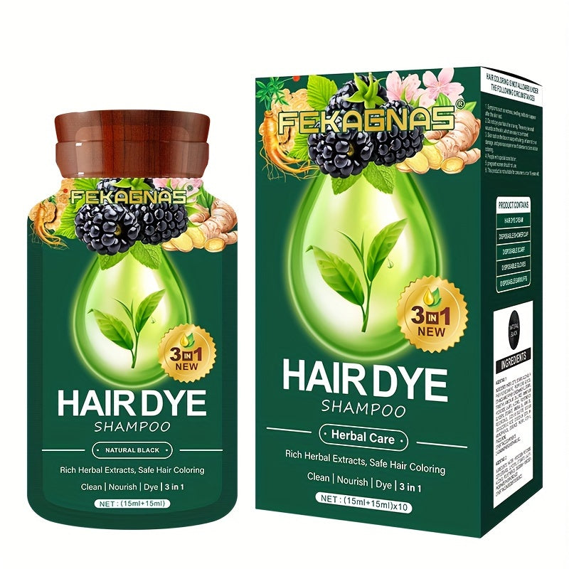 10-Pack Herbal Hair Dye Shampoo, 1.01oz Each - Quick & Natural Plant-Based Color For Men & Women, Easy-To-Use, Long-Lasting