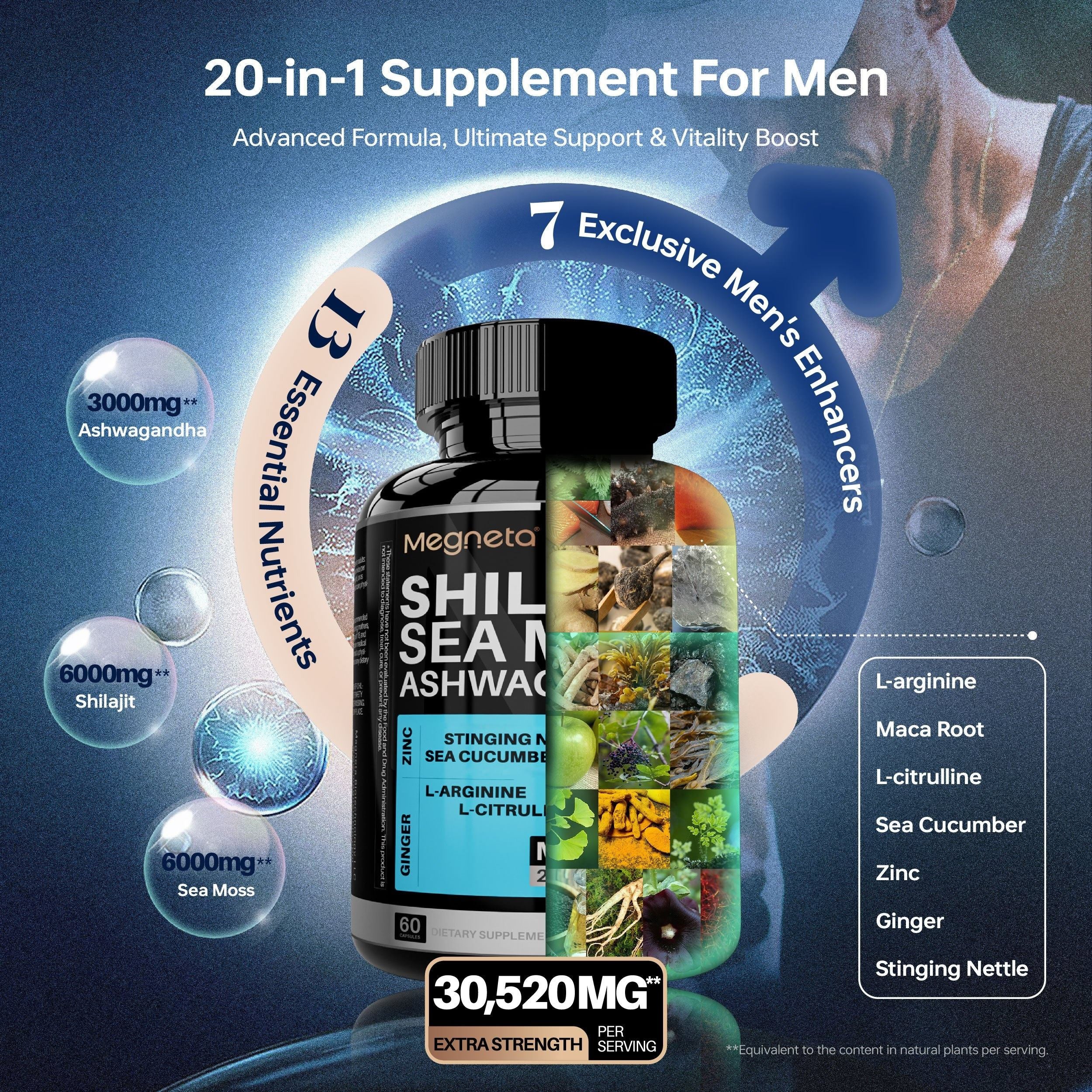 (2024NEW)Megneta Full Of Spirit And Vitality, Sea Moss Shilajit & Ashwagandha, With Highly Potent Herbal Ingredients