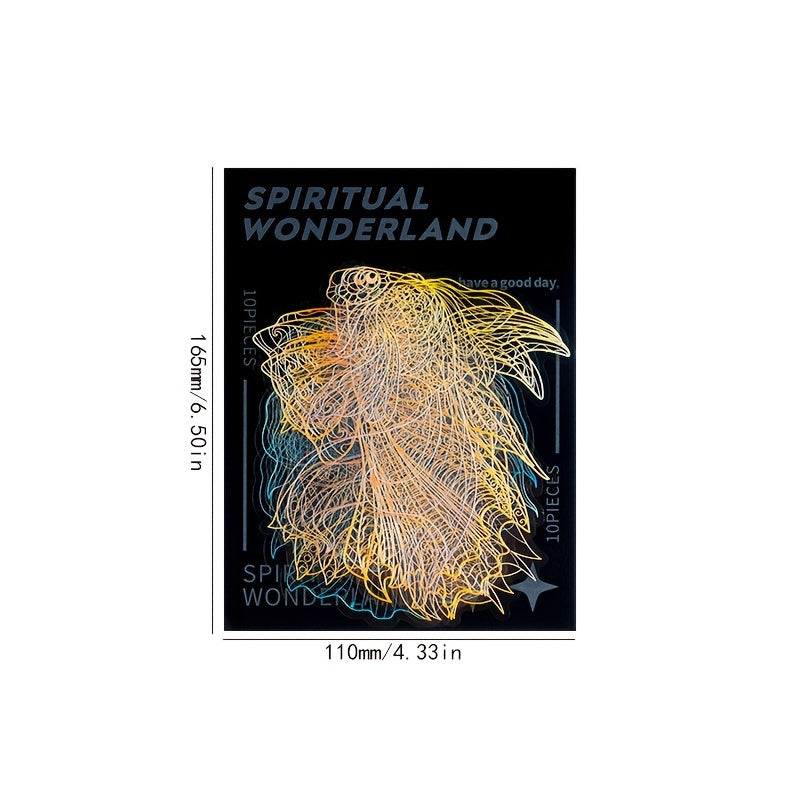 10pcs/pack Spiritual Wonderland Series Mandala Theme Three-dimensional Laser Silver PET Sticker Material Adhesive Sticker 165mm/6.50in*110mm/4.33in, DIY Materials