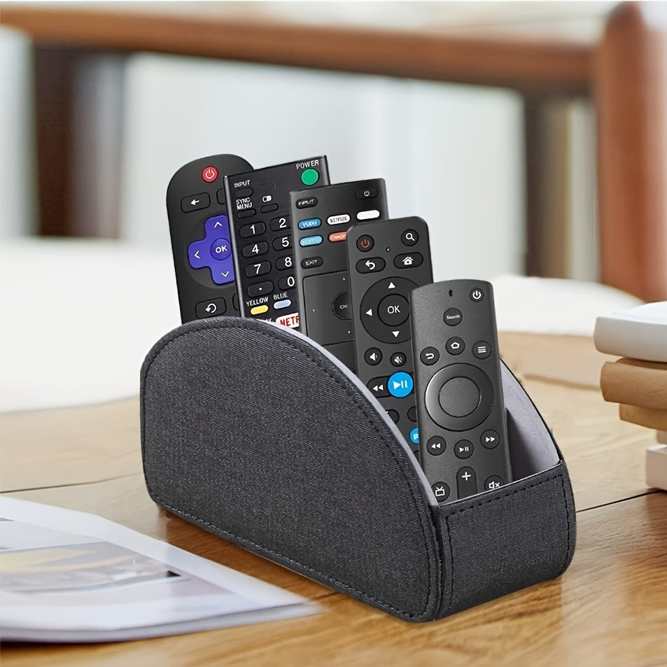 1pc 5-Slot PU Leather Remote Control Holder, Sleek Tabletop Caddy For TV Remotes, Desk Office Supplies Organizer, Bedside Nightstand Accessory Storage