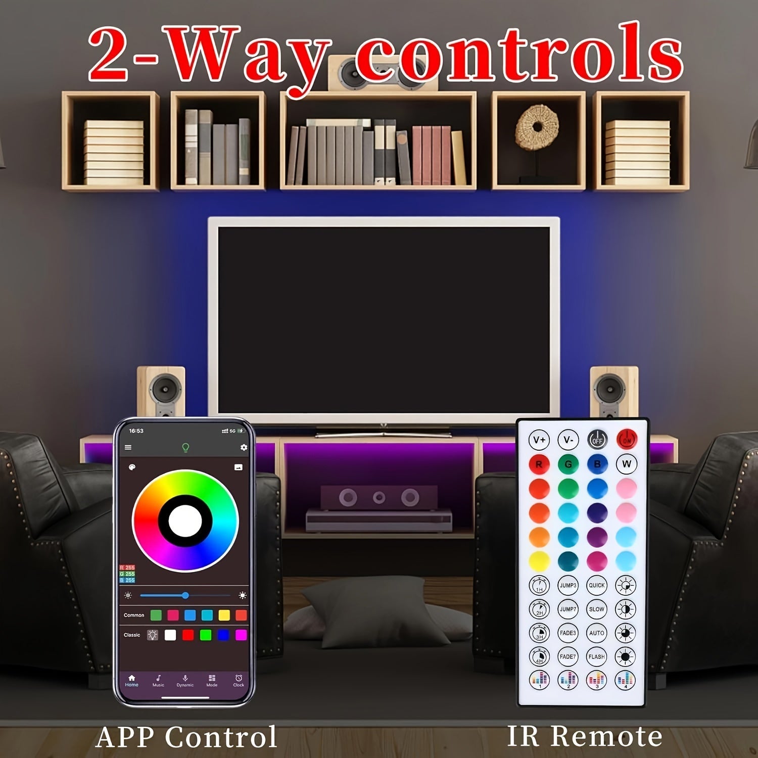 (2 rolls 17ft-1roll. 200ft RGB LED Strip Lights (2 Rolls, 100ft Each) with Smart App Control, Music Sync, Color Changing, Remote Control, for Bedroom, Party, Home Decor