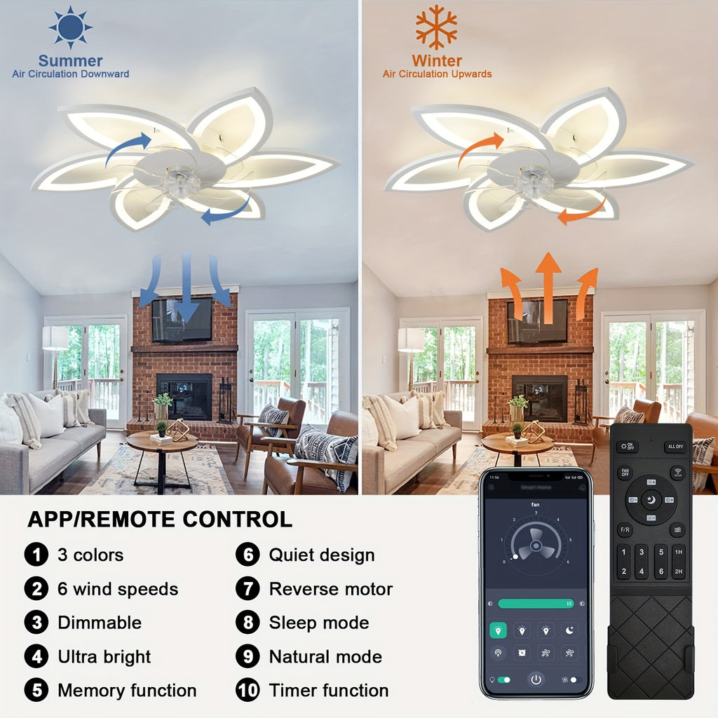 1pc Ceiling Fan With Lights Remote Control, Modern Low Profile Flush Mount Ceiling Fan With Lights, Dimmable Ceiling Fans 3 Color 6 Speed For Bedroom Living Dining Room Kitchen - White, Black, Golden
