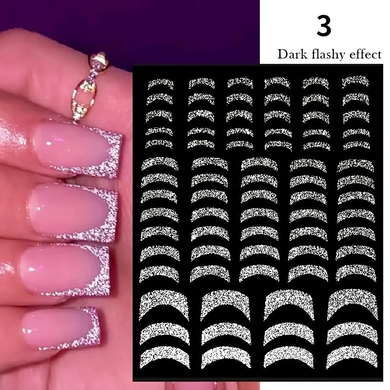 1pc 3D Nail Sticker with Stripes and Lines Charm Reminder Transfer Nail Art Decoration Silvery Reflective Glitter Sticker