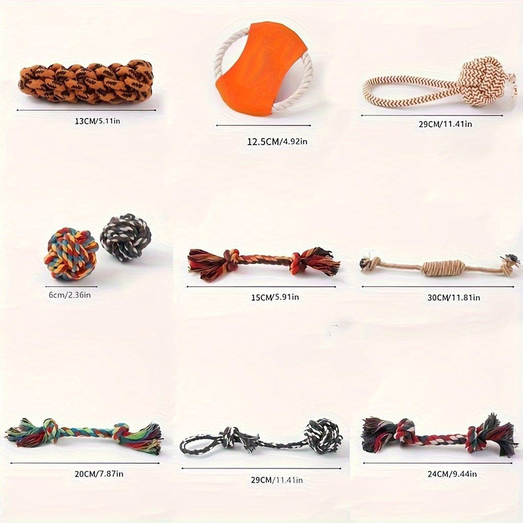 11pcs/16pcs Dog Chew Toys Bundle, Durable Plush and Rope Materials, Tooth Cleaning & Interactive Play, Assorted Food-Shaped & Rope Designs, Suitable for Small Dogs & Puppies
