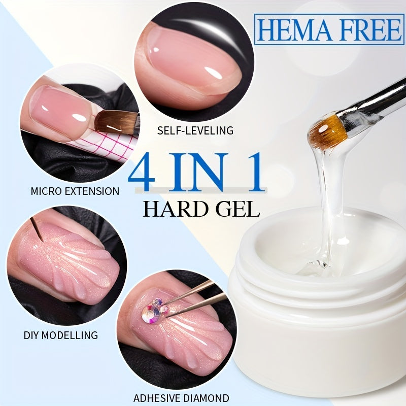 0.51oz Self-Leveling Gel Nail Polish, Clear Hard Gel Nail Extension, 3D Modelling, Rhinestone Glue, Soak Off UV Nail Gel Semi-Permanent Varnish