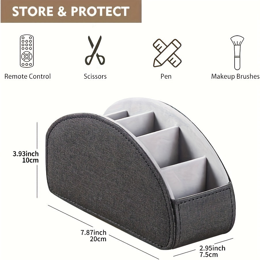 1pc 5-Slot PU Leather Remote Control Holder, Sleek Tabletop Caddy For TV Remotes, Desk Office Supplies Organizer, Bedside Nightstand Accessory Storage