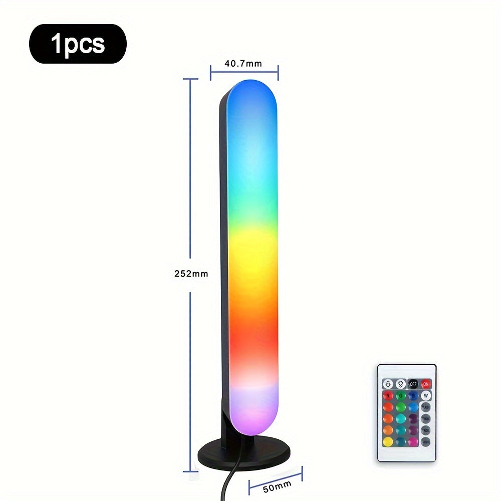 1/2-Pack LED Table Lamps with Remote Control, USB Powered RGB Night Light Bars, Geometric Patterned Plastic Shade, Traditional Style with Polished Metal Finish, Color Changing, Non-rechargeable Button Battery, Infrared Sensor