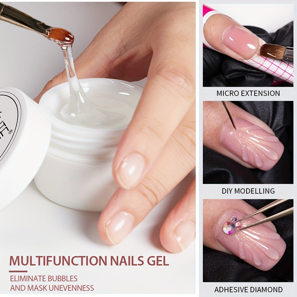 0.51oz Self-Leveling Gel Nail Polish, Clear Hard Gel Nail Extension, 3D Modelling, Rhinestone Glue, Soak Off UV Nail Gel Semi-Permanent Varnish