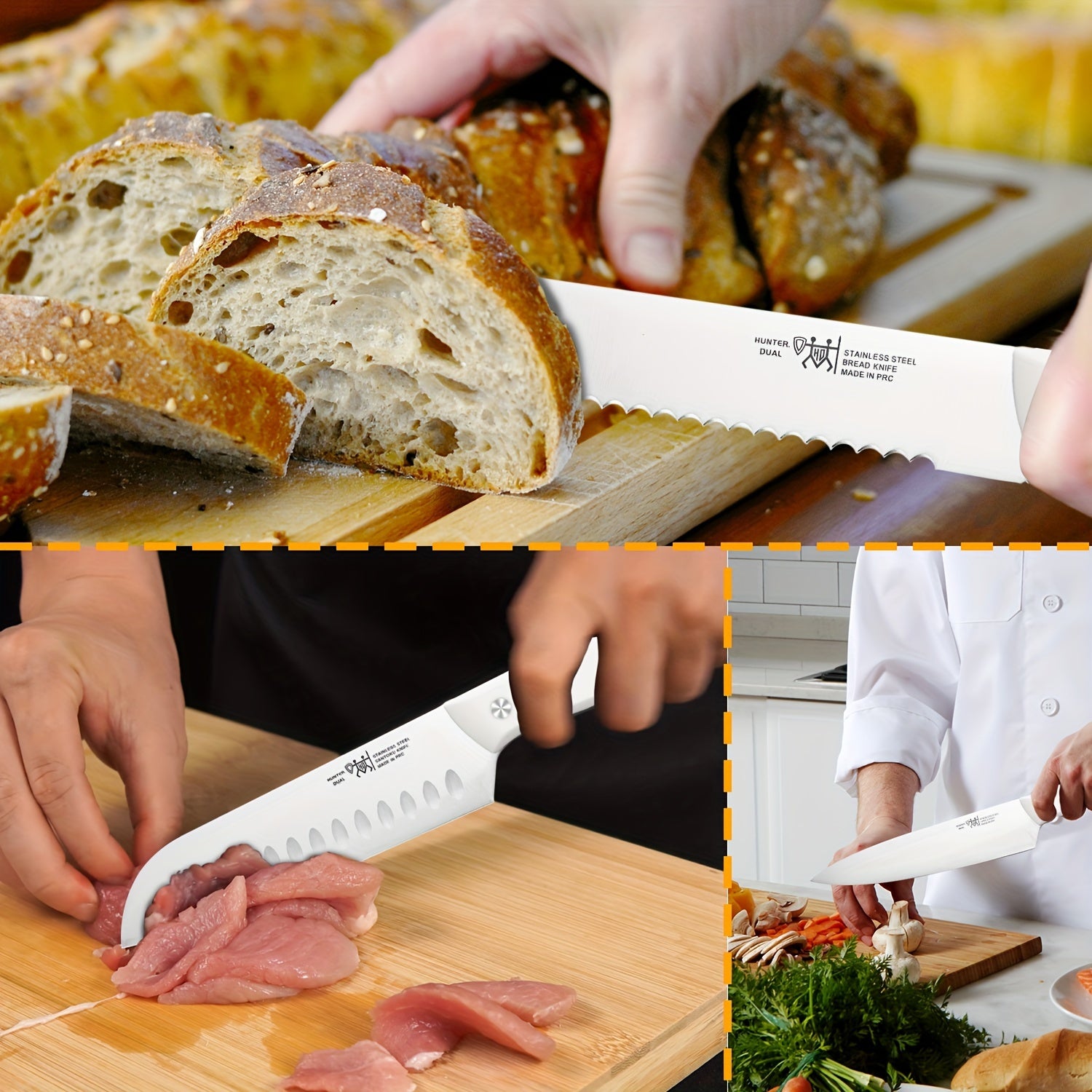 15pcs Knife Set with Sharpener Block - German Stainless Steel, Dishwasher Safe Kitchen Knives with Built-In Sharpener, white