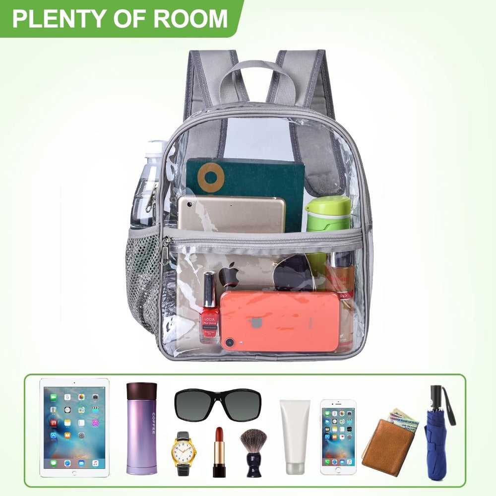 1 Pack Clear Backpack Stadium Approved, Heavy Duty PVC Transparent Water proof Clear Bag for Concert Work Sport Event,Grey