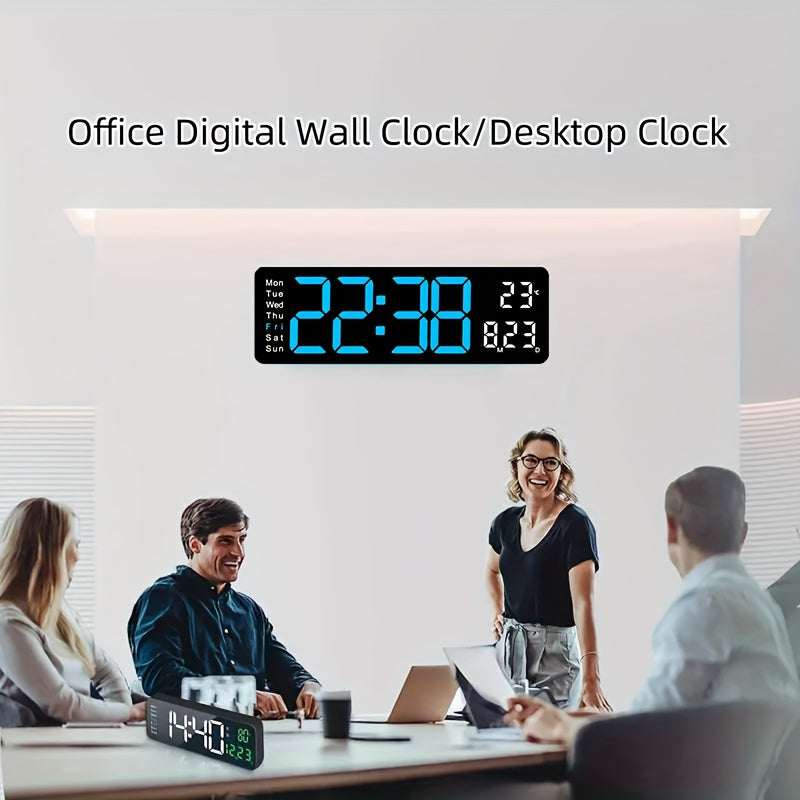 1pc 16-Inch Remote Control Digital Wall Clock, Temperature Date Display With Mood Light, Dual Alarm, Countdown, 10-Level Brightness Adjustment, 12/24H Format, Plastic Material, USB Powered (2 * AAA Battery For Memory Function