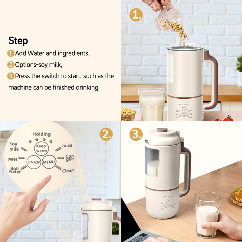 1000ml MRSSMITH Deluxe Portable Mini Soy Milk Maker - Enjoy Fresh Soy Milk and Juices with Advanced 23000RPM Motor, Touch Type Operation, and Self-Cleaning Function - Perfect for 1-4 Person Households with US Plug and 110-130