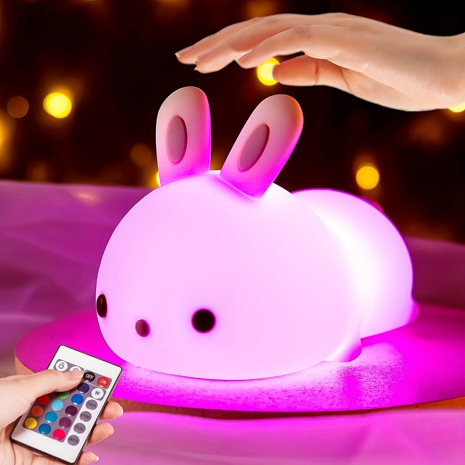 1800mAh Rechargeable Cute Bunny Night Light - Vibrant 16 Colors, Remote Control, 10-Level Dimmable, Timer Function, Silicone Material - Perfect for Bedrooms, Nurseries, Hotel Stays, and as a 100% Safe Gift