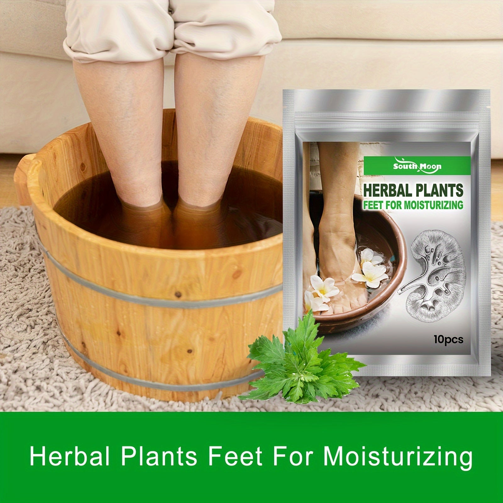 10pcs South Mogre Herbal Foot Soak Bags - Ginger & Cinnamon for Moisturizing, Relaxing Spa Experience - Natural, Hypoallergenic Ingredients in Portable Pouches for Easy Travel, Travel Spa Kit|Botanical Spa Product|Portable Pa