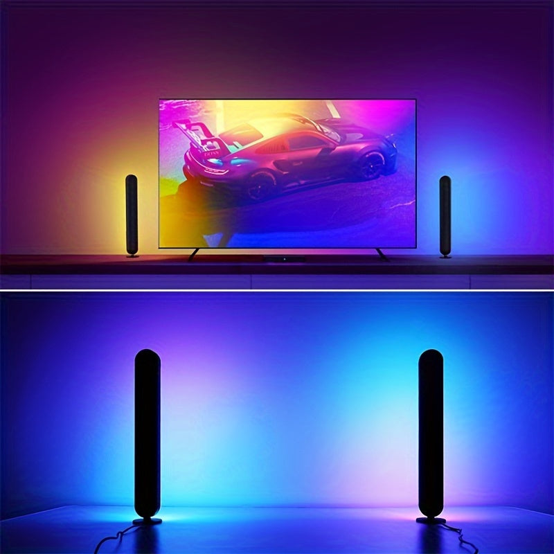 1/2-Pack LED Table Lamps with Remote Control, USB Powered RGB Night Light Bars, Geometric Patterned Plastic Shade, Traditional Style with Polished Metal Finish, Color Changing, Non-rechargeable Button Battery, Infrared Sensor