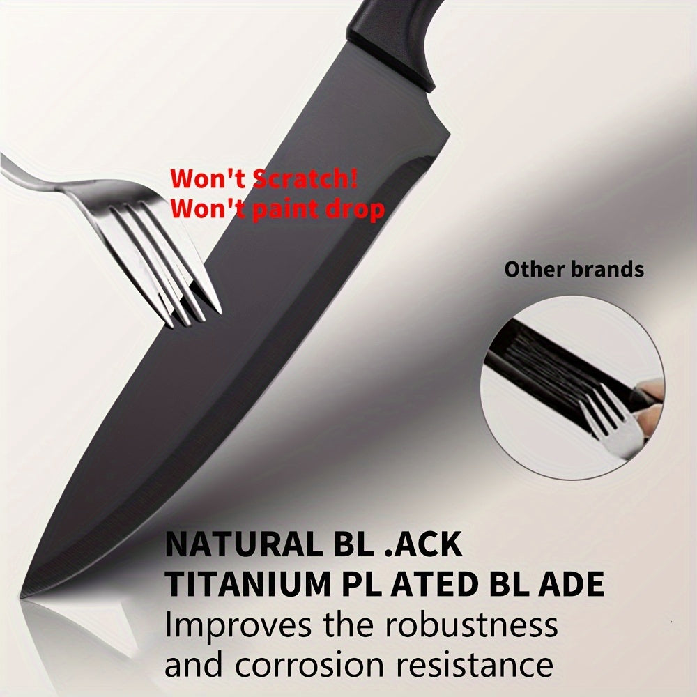 19-Piece Premium Knife Combination Set - High-Quality Silicone Cooking Utensils, Stainless Steel Storage Bucket, Durable Black Titanium Knives, Paring Knife, Dishwasher Safe, Easy Storage, Space-Saving Design