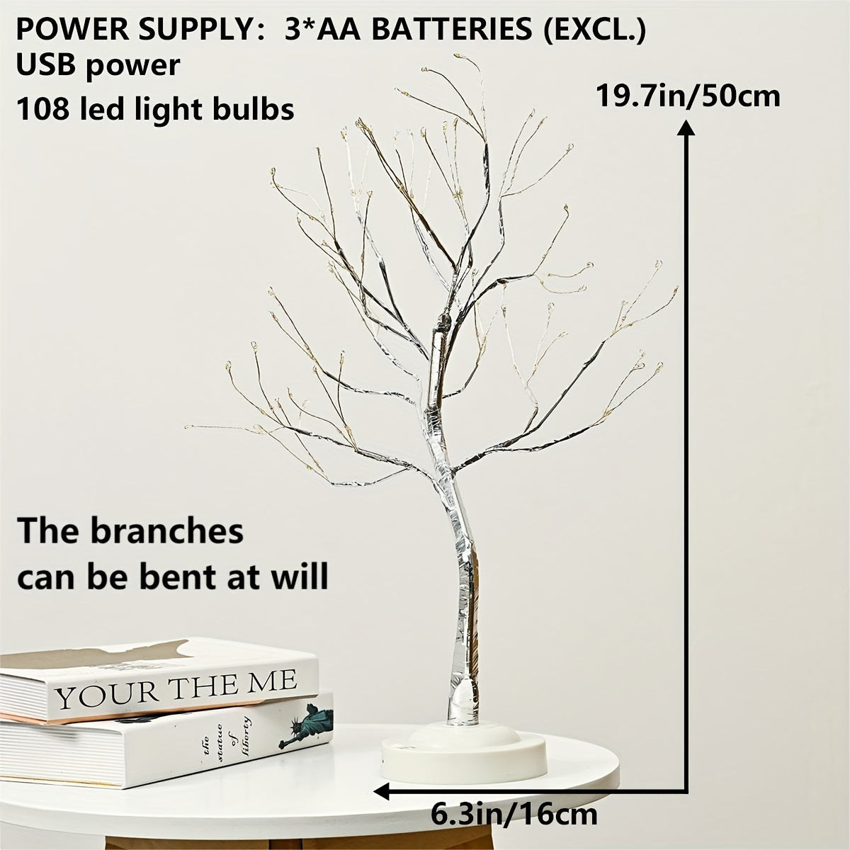 1pc 20-Inch LED Tree Light with 108 Color-Changing LEDs, Battery Powered, Timer Function, Remote Control, and Adjustable Arm for Party, Yard, Bar, Christmas, Halloween, Festival, and Eid Al-Adha Decorations