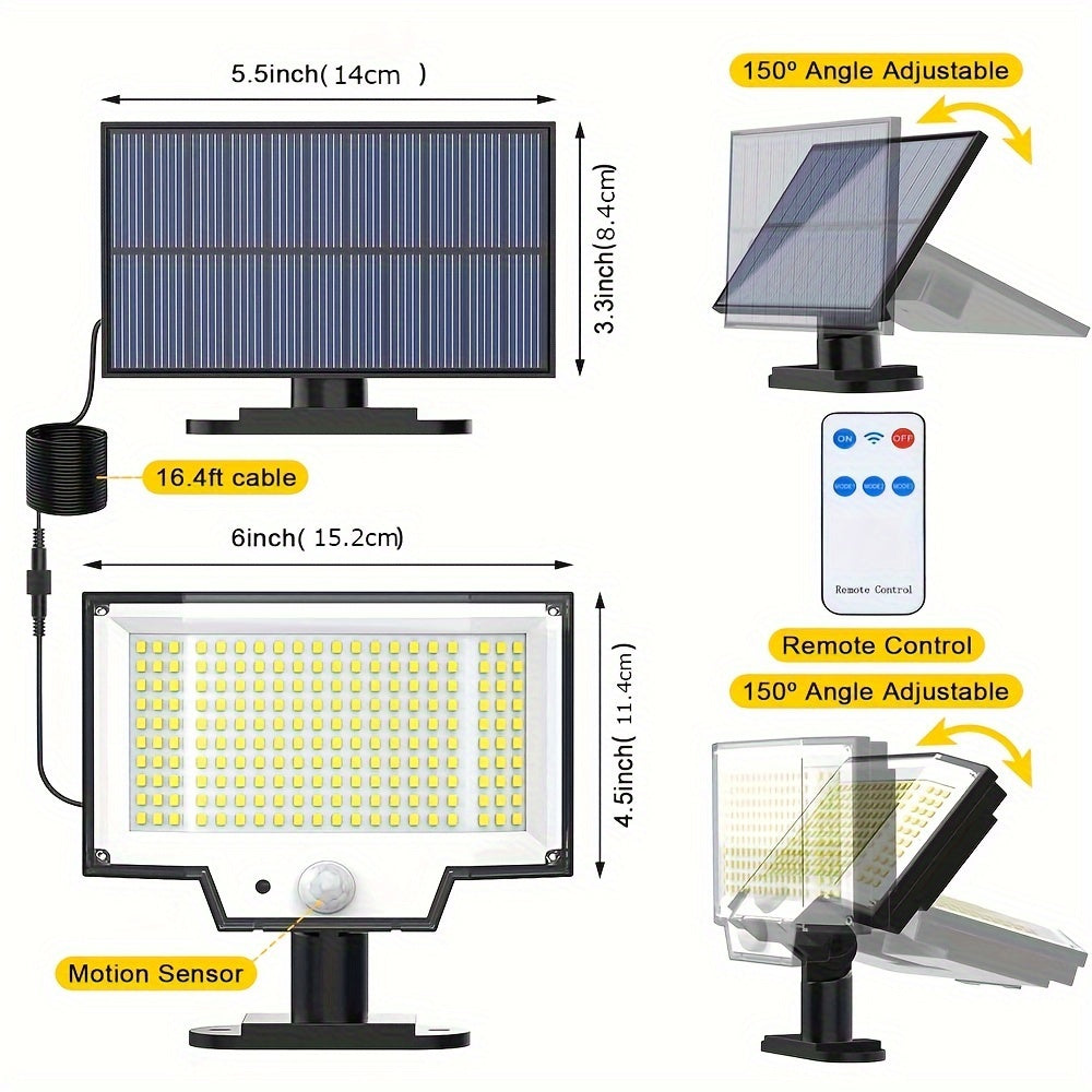 1/2/4pcs 128LED Solar Wall Light, White Light, Plastic Material Waterproof, Heat & Frost Resistant, With Motion Sensor, 150° Angle Adjustable, 16.4ft Cable, Remote Control, For Outdoor Lighting