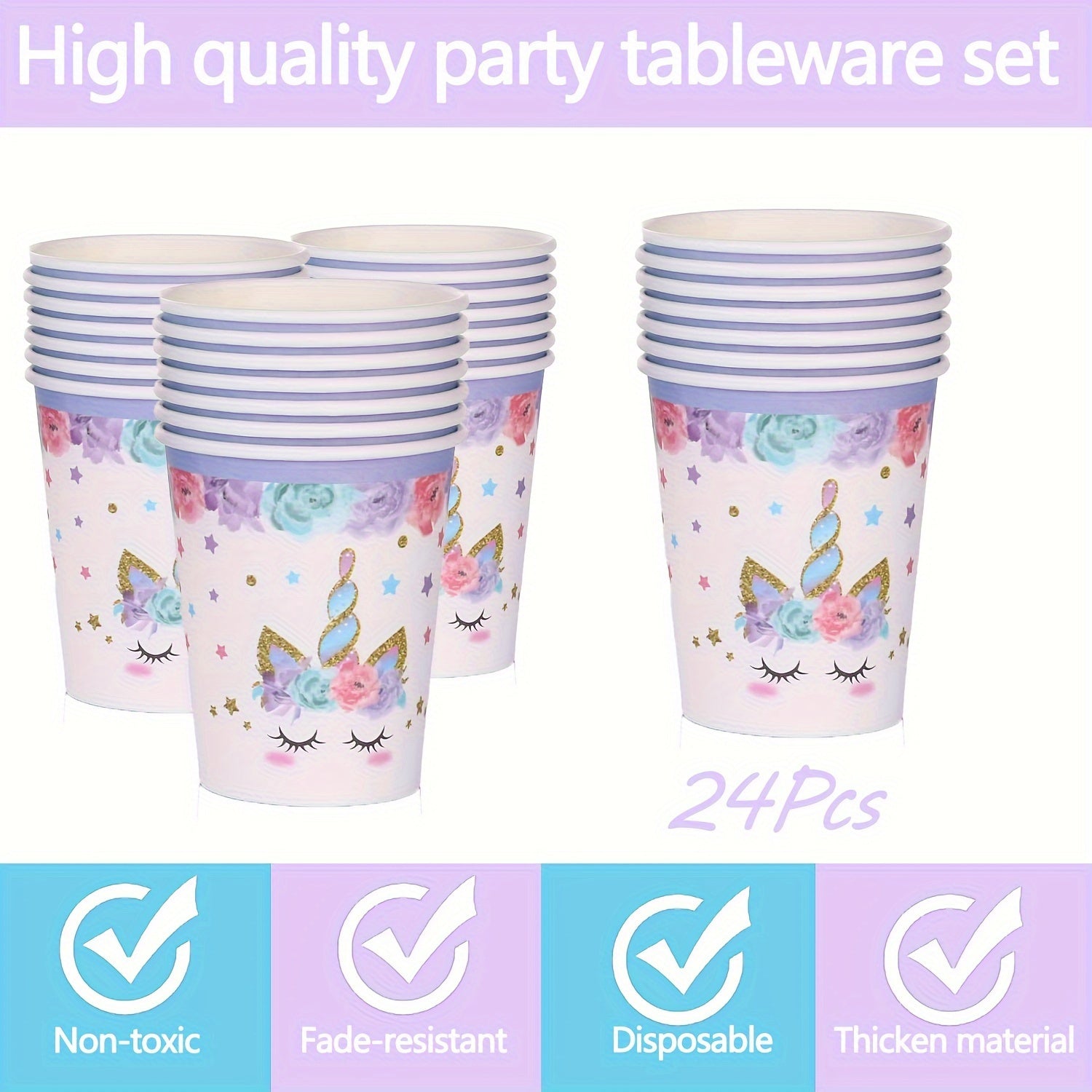 168-Piece Unicorn Party Essentials Kit - Vibrant Round Disposable Tableware Set with Plates, Cups, Napkins, Knives, Forks, and Spoons for Magical Birthday, Tea Parties, and Celebrations - Perfect for All Occasions