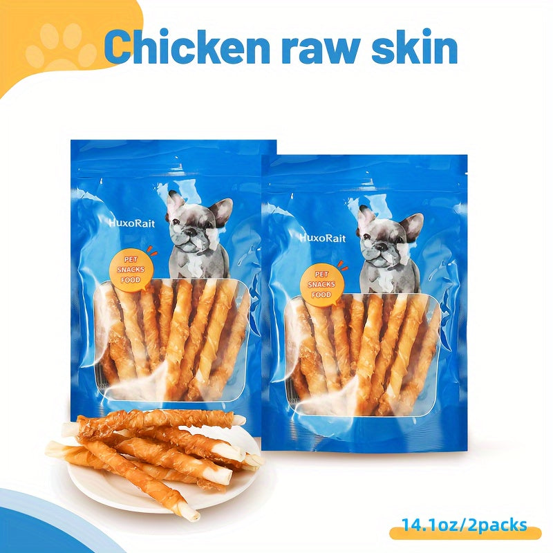 14.1 Ounces, Dog Treats, Tooth Cleaning And Grinding Rod, Rawhide Twist Chicken Hide Sticks, Suitable For Puppy And Medium, Large Dog, High Protein, Low Fat, Perfect Training Reward Snack For Dogs