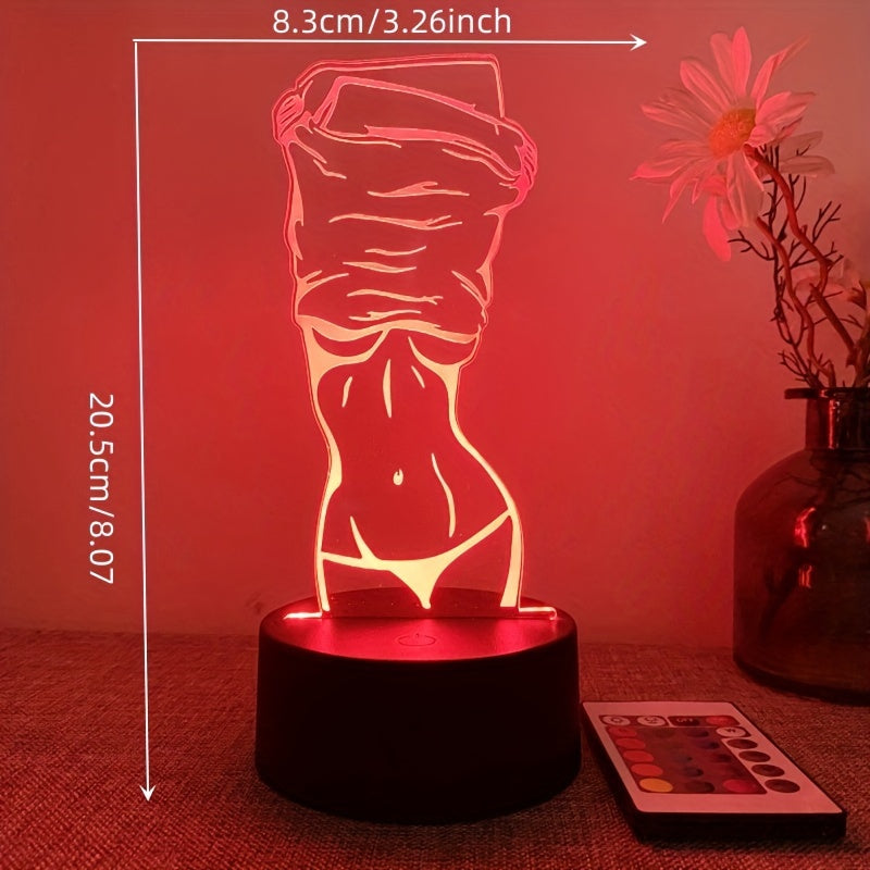 1pc 16-Color Artistic Decor Night Light, 3D Illusion USB Bedside Lamp with Touch Button, Black Base, Plastic Material, Remote Control for Bedroom Decor