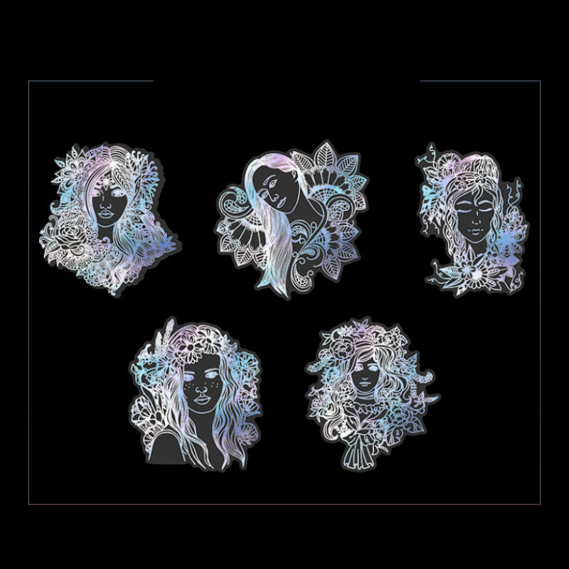 10pcs/pack Spiritual Wonderland Series Mandala Theme Three-dimensional Laser Silver PET Sticker Material Adhesive Sticker 165mm/6.50in*110mm/4.33in, DIY Materials