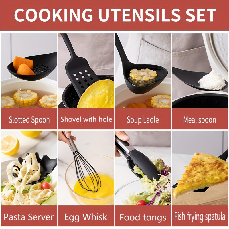19-Piece Premium Knife Combination Set - High-Quality Silicone Cooking Utensils, Stainless Steel Storage Bucket, Durable Black Titanium Knives, Paring Knife, Dishwasher Safe, Easy Storage, Space-Saving Design