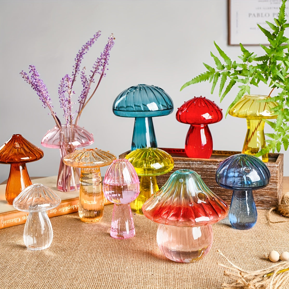 1pc Colorful Glass Mushroom Vase for Indoor Hydroponic Flower Arrangement and Home Decor