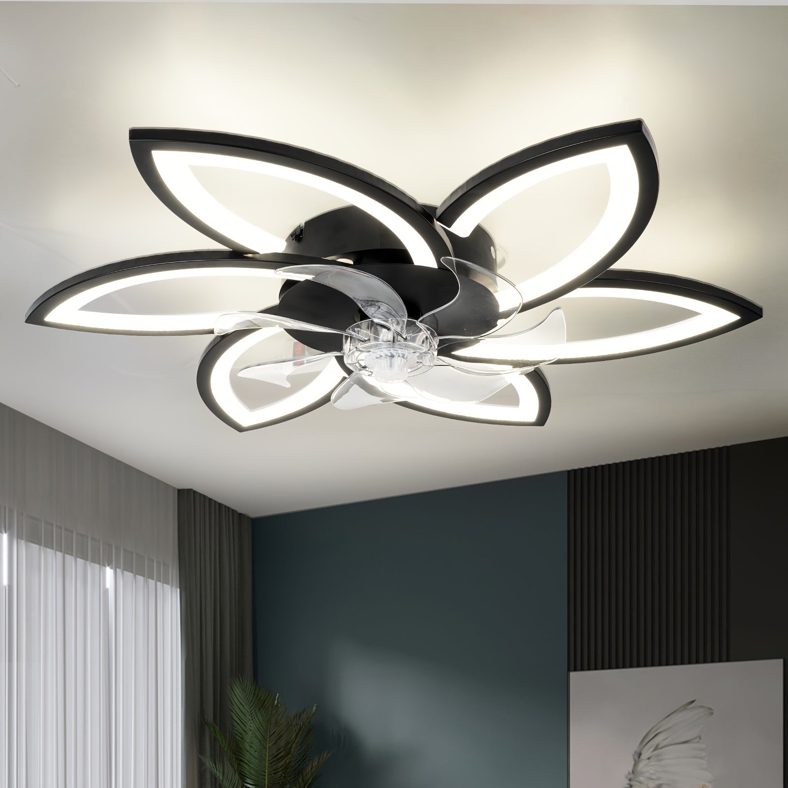 1pc Ceiling Fan With Lights Remote Control, Modern Low Profile Flush Mount Ceiling Fan With Lights, Dimmable Ceiling Fans 3 Color 6 Speed For Bedroom Living Dining Room Kitchen - White, Black, Golden