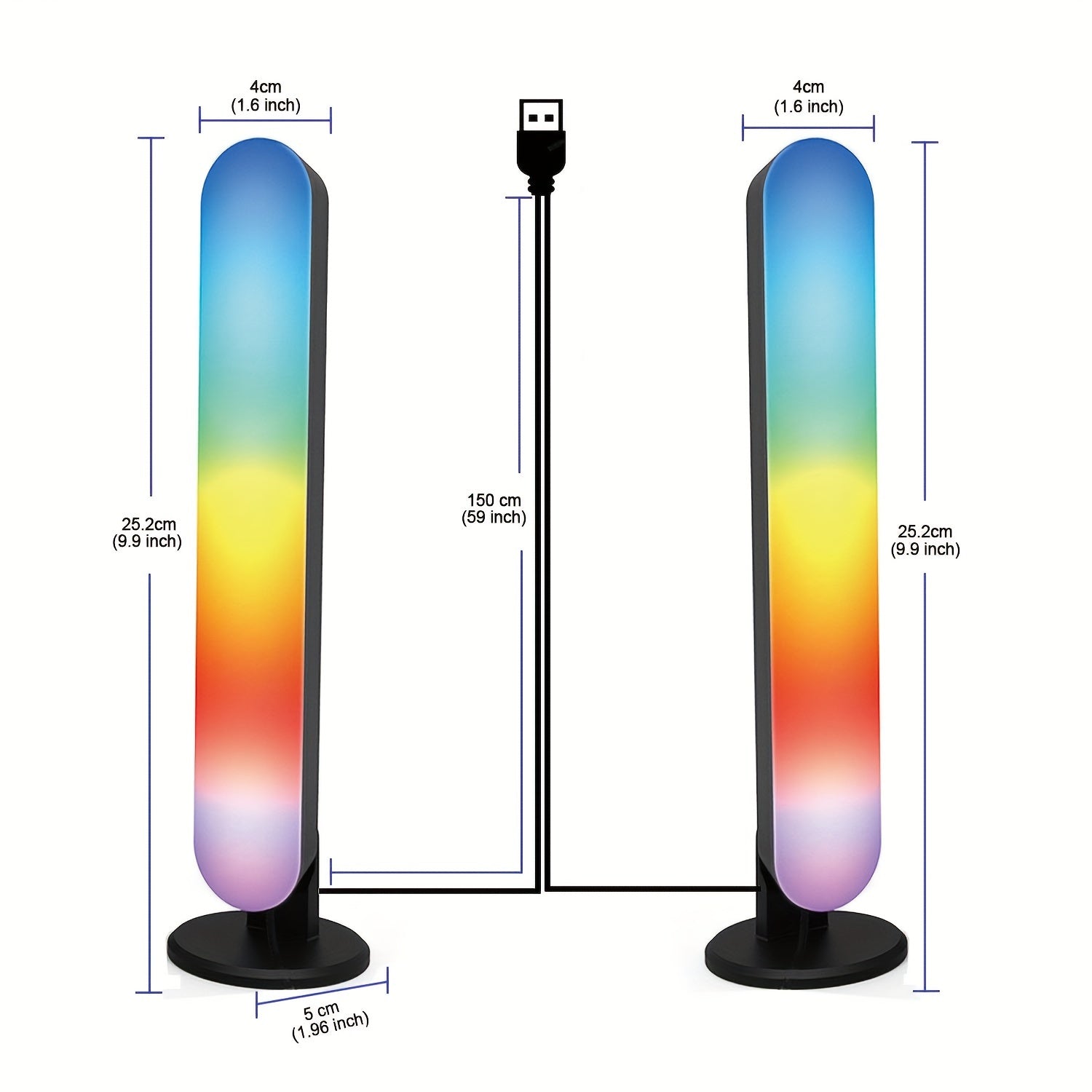 1/2-Pack LED Table Lamps with Remote Control, USB Powered RGB Night Light Bars, Geometric Patterned Plastic Shade, Traditional Style with Polished Metal Finish, Color Changing, Non-rechargeable Button Battery, Infrared Sensor