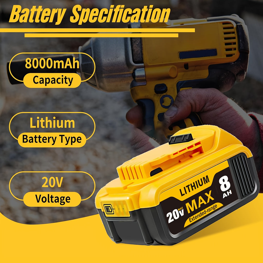 1/2/4PACK 8.0Ah 20v Replacement Li-ion Battery For Dewalt Cordless Power Tool Rechargeable XR Battery Packs Compatible With Dewalt DCB200 DCB204 DCB205 DCB206 DCB201 DCB203 DCB181 DCB180 20V DCB200 DCD DCF DCG Series Power To