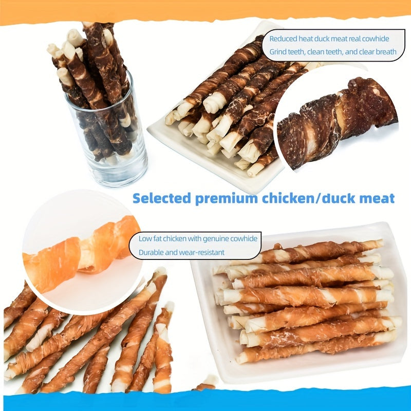 14.1 Ounces, Dog Treats, Tooth Cleaning And Grinding Rod, Rawhide Twist Chicken Hide Sticks, Suitable For Puppy And Medium, Large Dog, High Protein, Low Fat, Perfect Training Reward Snack For Dogs