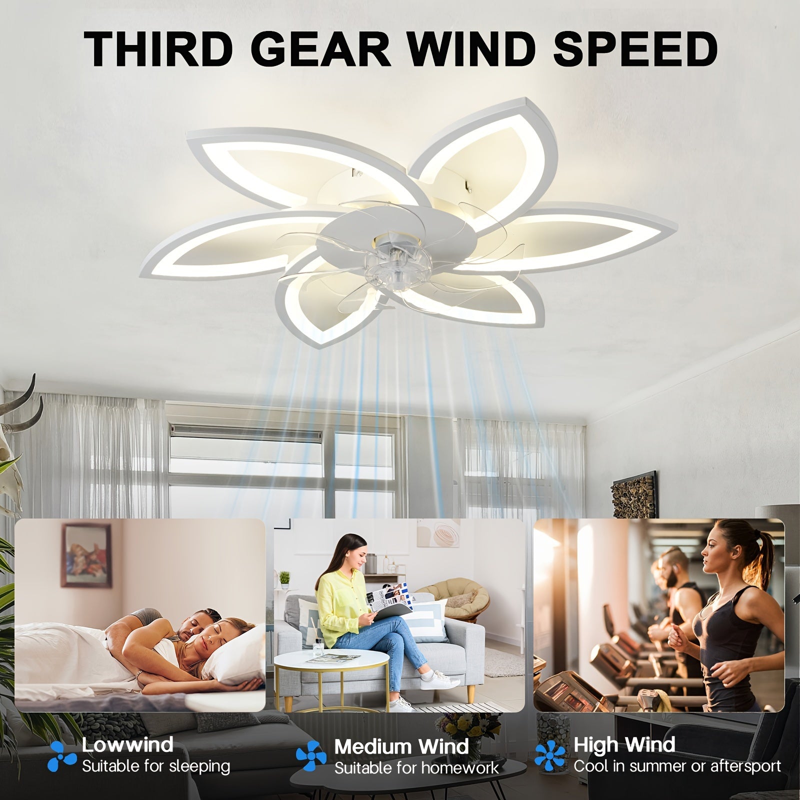 1pc Ceiling Fan With Lights Remote Control, Modern Low Profile Flush Mount Ceiling Fan With Lights, Dimmable Ceiling Fans 3 Color 6 Speed For Bedroom Living Dining Room Kitchen - White, Black, Golden