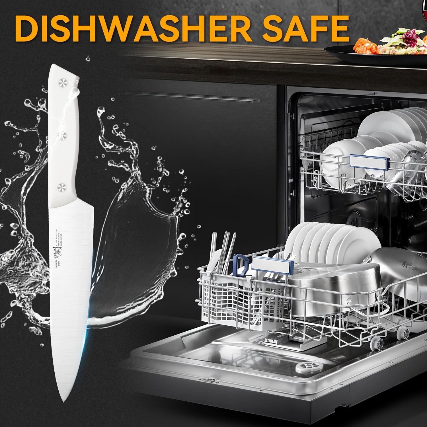 15pcs Knife Set with Sharpener Block - German Stainless Steel, Dishwasher Safe Kitchen Knives with Built-In Sharpener, white