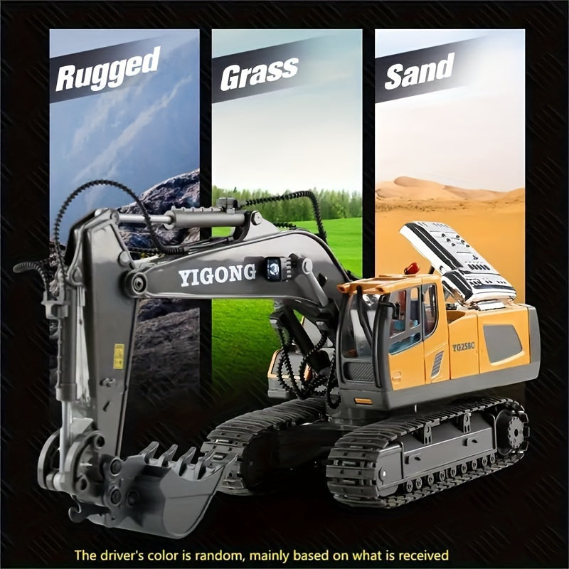 11-Channel Remote Control Alloy Excavator - Construction Vehicle Toy with High-Tech Engineering Design, Plastic Body, and Electronic Functions for Kids - Perfect Holiday Gift for Children