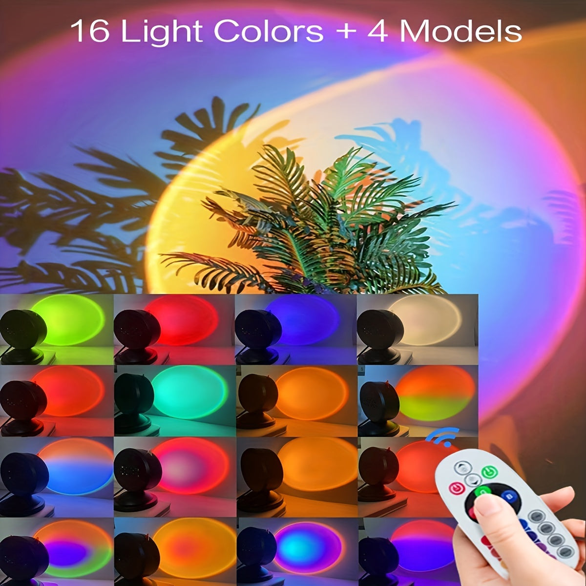 1pc 16 Colors USB Led Sunset Spotlight, Remote Control